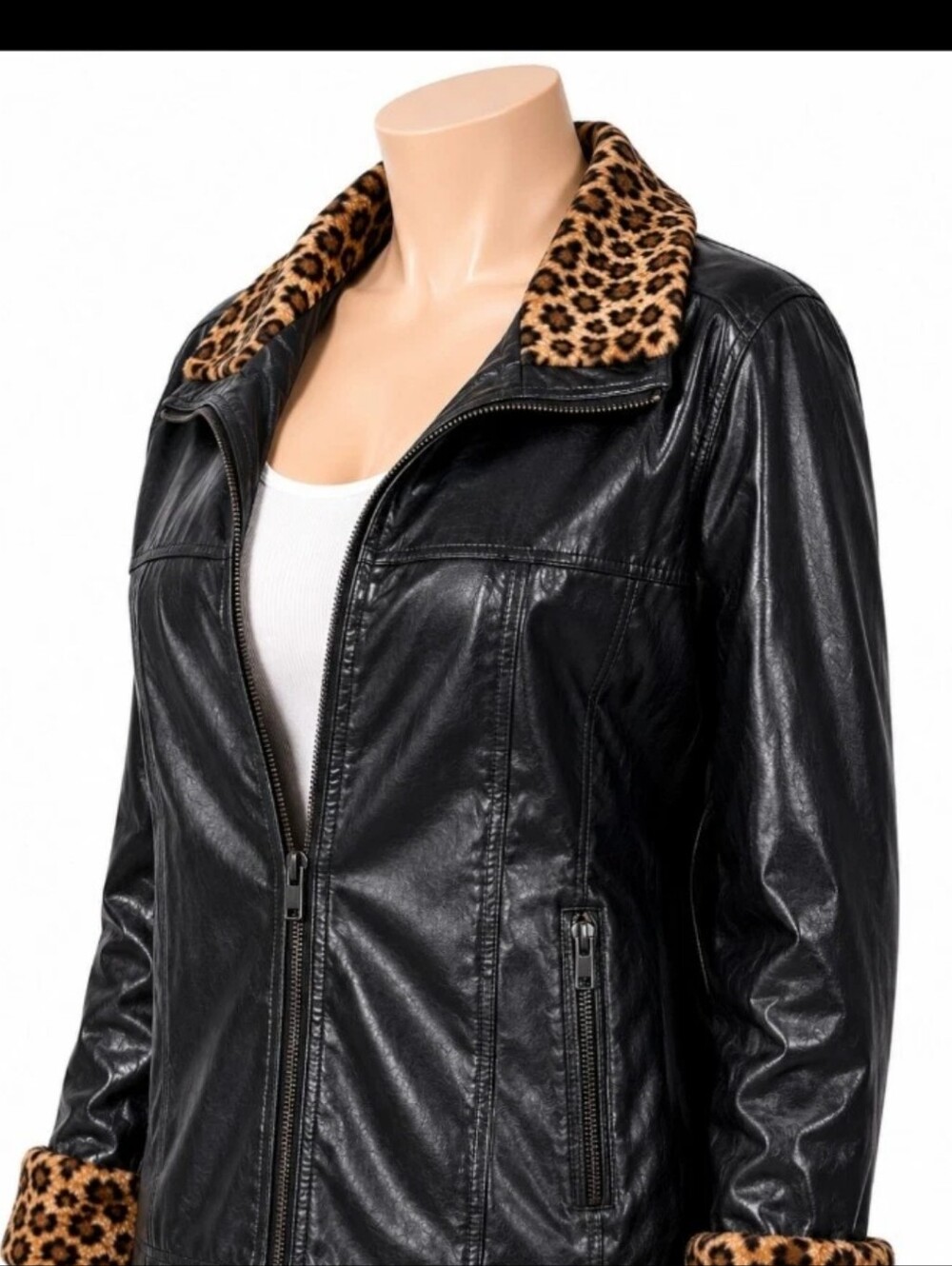 CS Signature Women's Size Large Black Leather Jacket RAF43